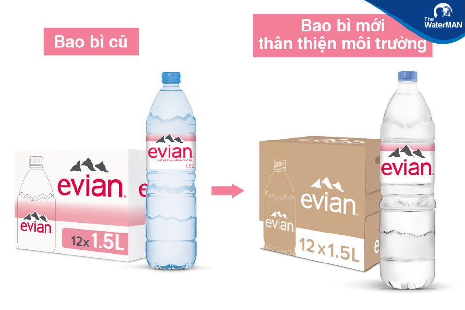 Evian 1500ml mẫu mới và cũ