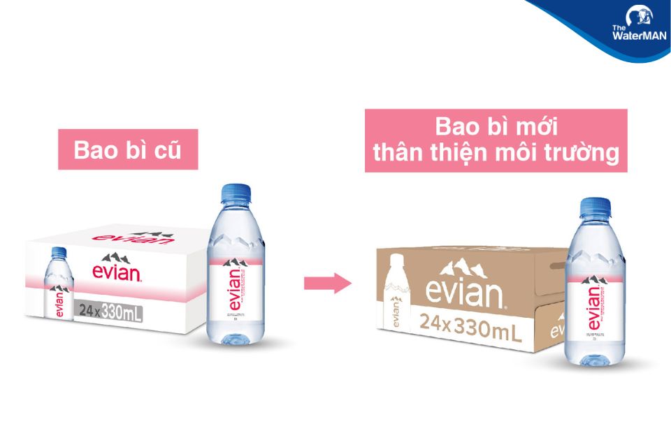 Thùng Evian mới và cũ